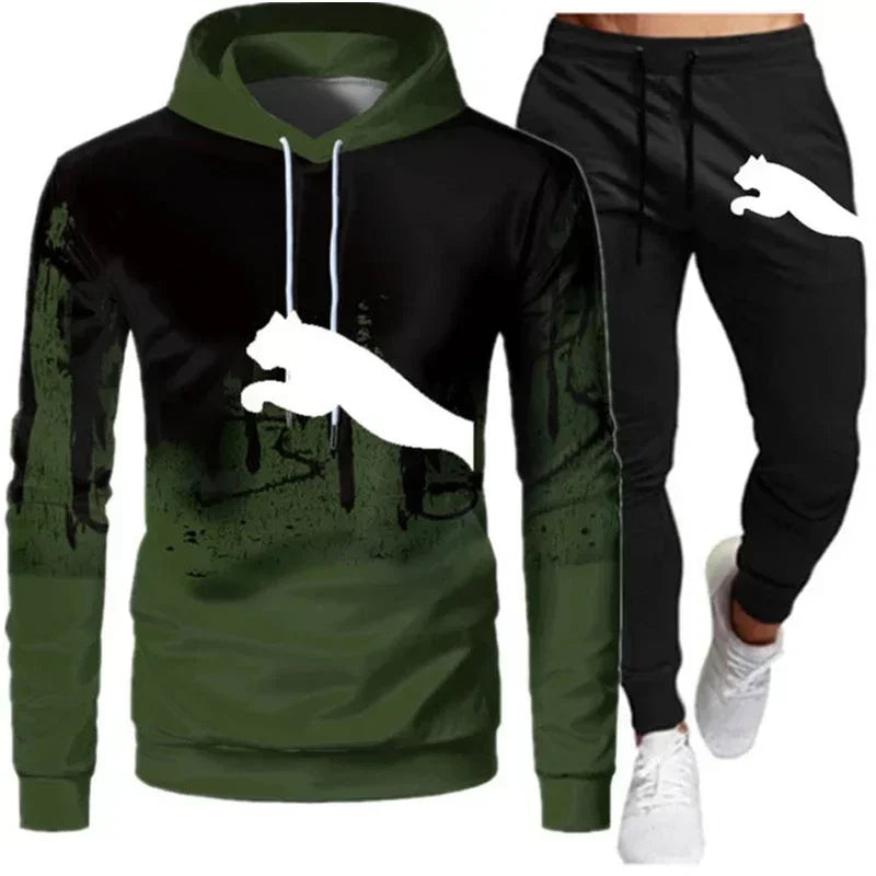Spring and Autumn 2025 New Men's pullovers + jogging Pants two-piece set fashionable outdoor casual men's hooded sportswear set