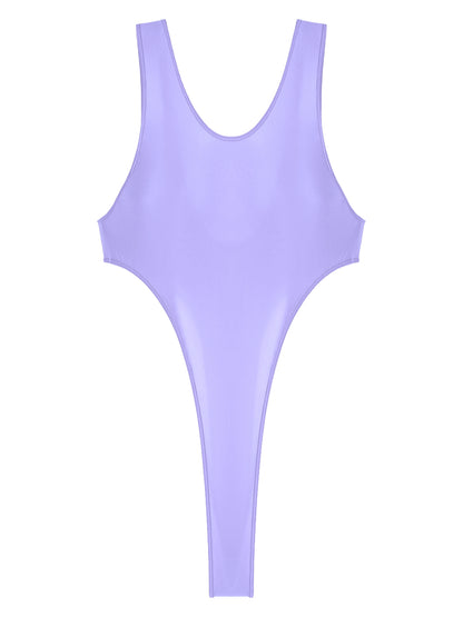 Womens Swimsuit 2022 New Glossy One-piece Swimming Bathing Suit Backless High Cut Bodysuit Sportwear Beachwear Swimwear