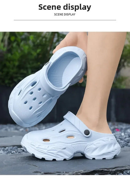 Summer New High-quality EVA Perforated Breathable Wearable Casual Solid Color Simple Thick-soled Large-sized Couple Sandals