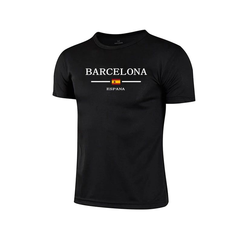 Barcelona Hot Sale Men's Summer Sports T-shirt High Quality Breathable Quickdry Tee Male Versatile Marathon Fitness Football Top