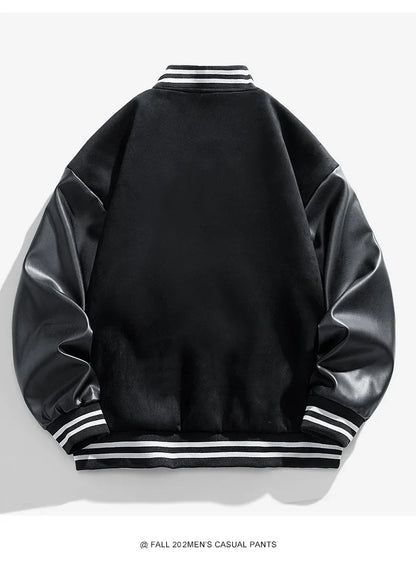 American Retro Suede Baseball Jacket Men's Spring Autumn Casual Leather Sleeve Outerwear JK819 Public Version Couple's Style