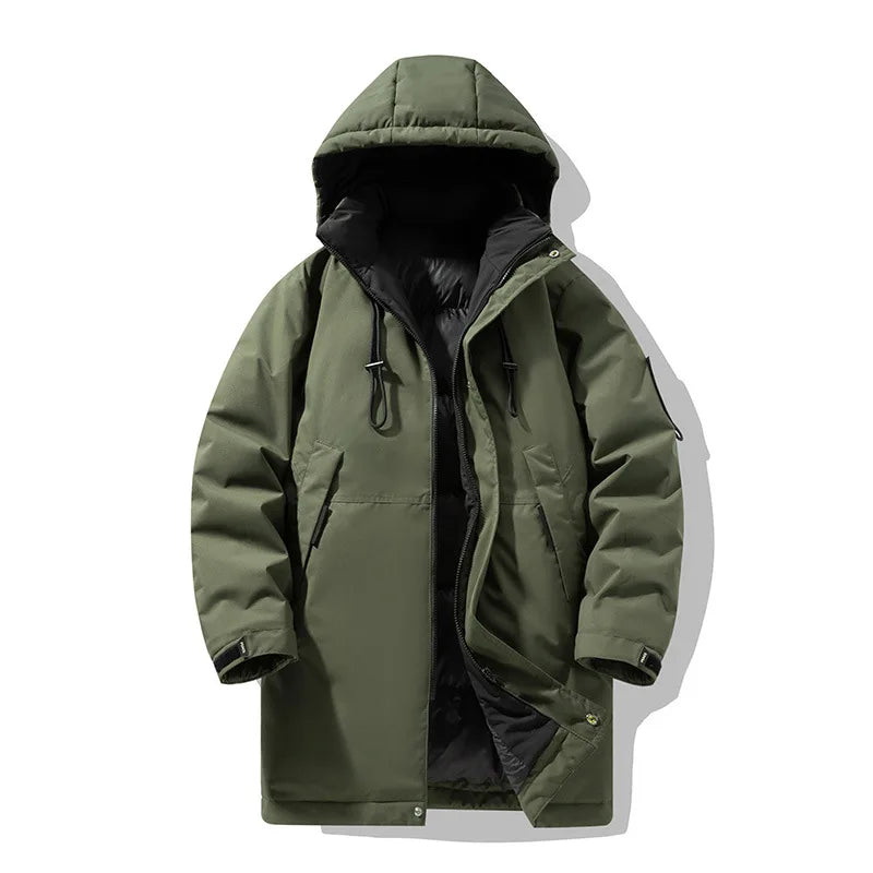 Winter new style cotton coat for men 2026 snap-closed hooded jacket neutral style mid-length workwear cotton coat for men