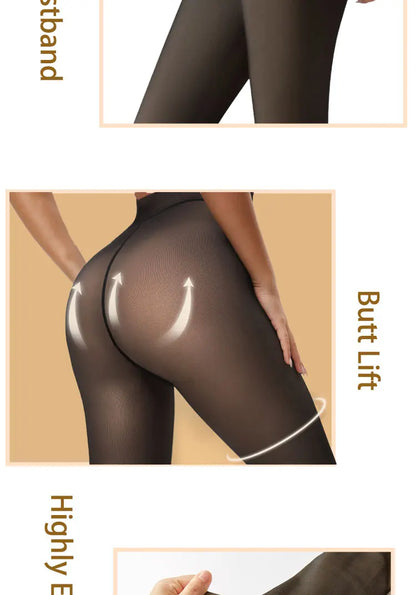 New Women Fleece Lined Black Tights Sheer Fake Translucent Warm Winter Pantyhose Leggings Outfit Thick Tights Invisible Crotch