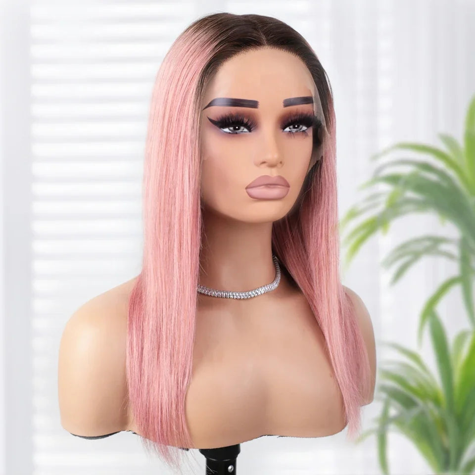 13x5x1 Ombre Pink Straight Hair Wig T Lace Front Human Hair Wigs Transparent Swiss Lace Brazilian Straight Lace Wigs For Women