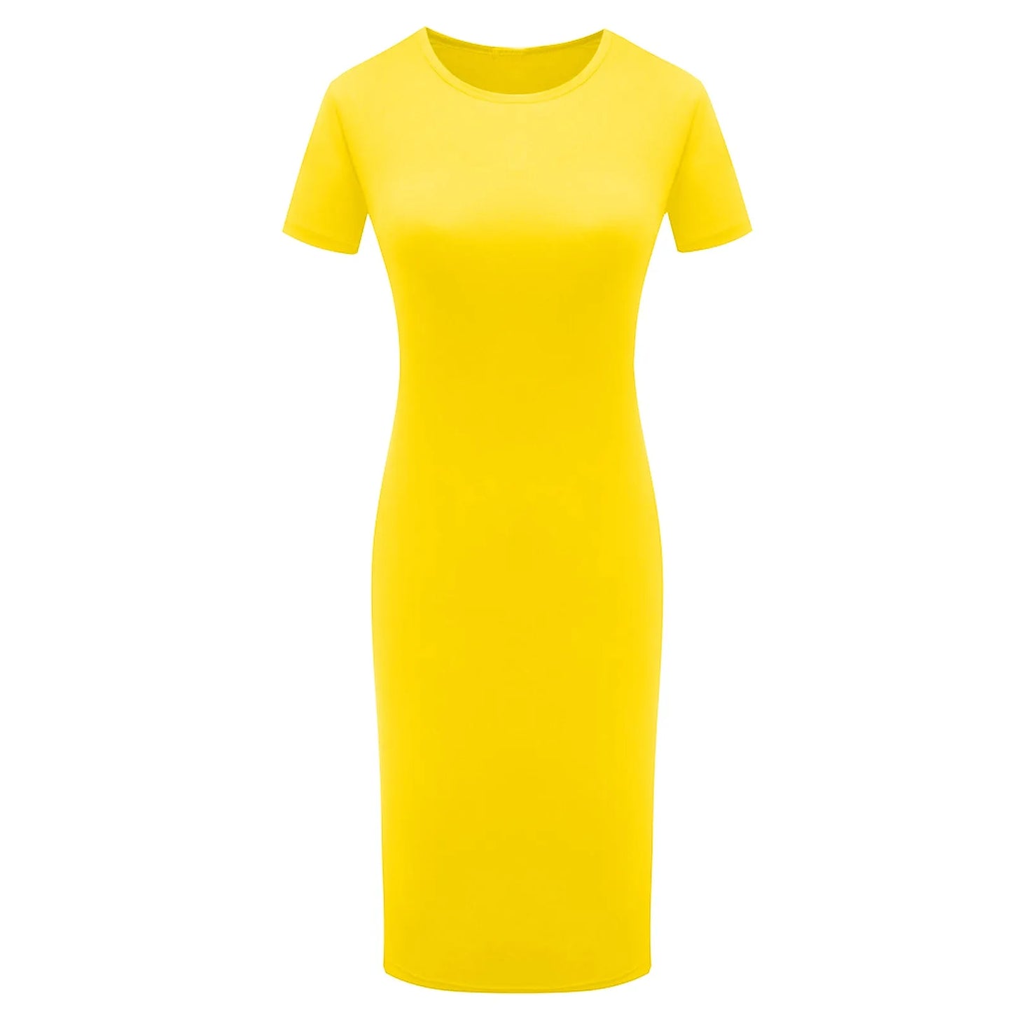Fashion Women Short Sleeve Slim Fitting Dress Summer Solid Color Round Neck Elegant Dress Tight Robe Street Style Skinny Dress