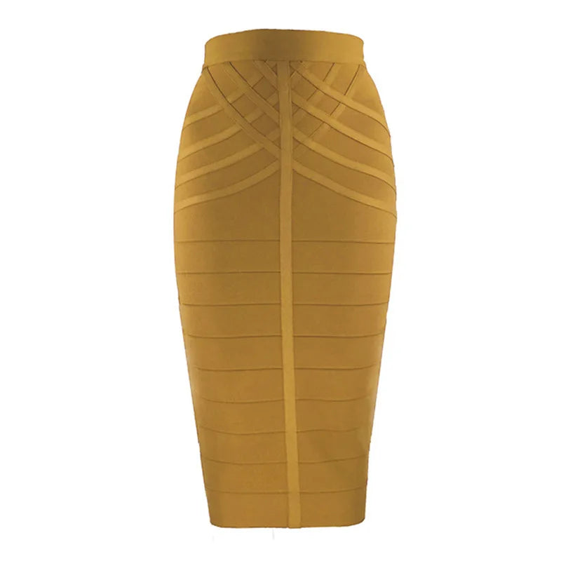 Elegant Elastic Knee Length Bandage Skirts For Women Chic High Waist Formal Occassion Office Lady Pencil Skirt Comfortable