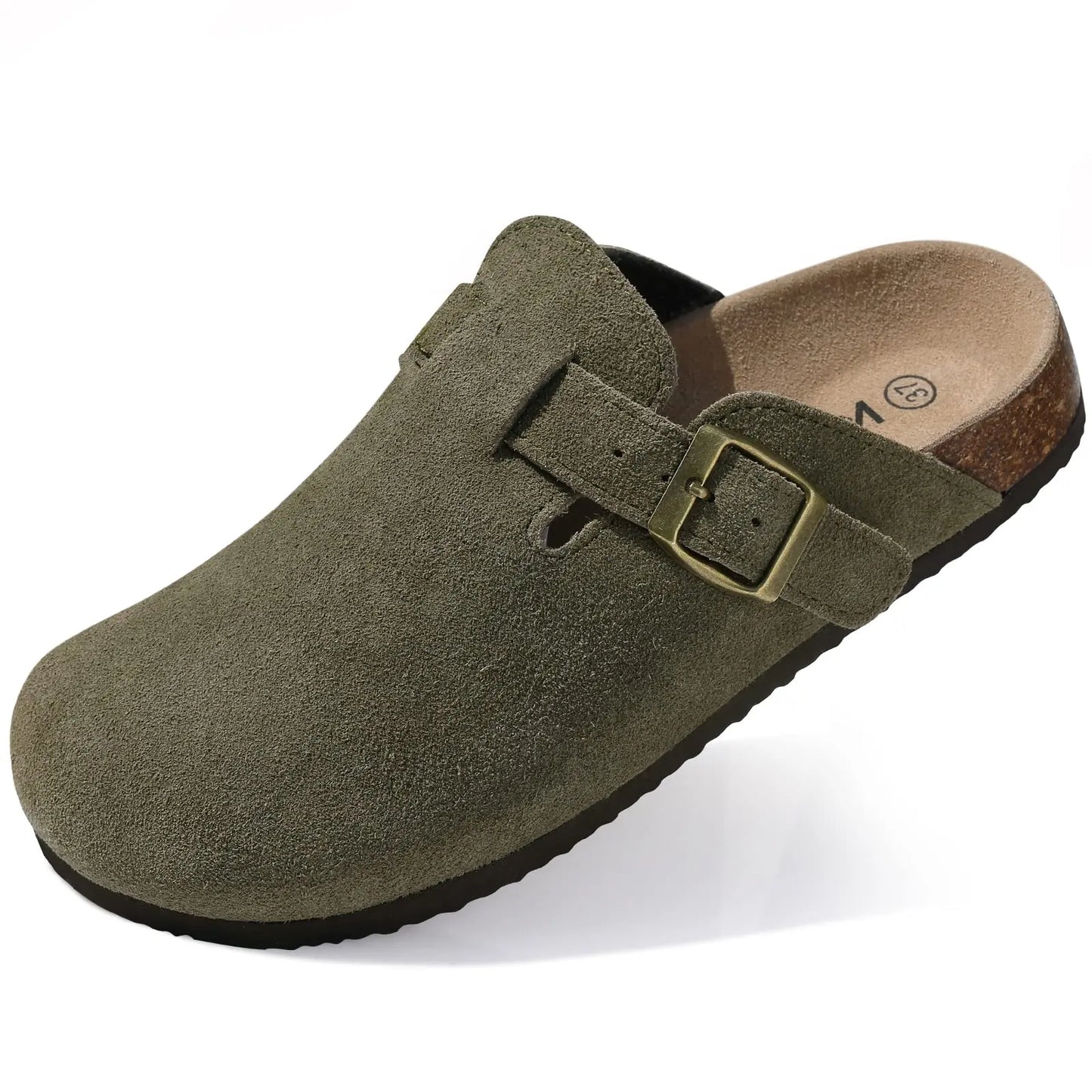 Comwarm Fashion Men's Suede Mules Slippers New Women Clogs Cork Insole Sandals With Arch Support Outdoor Beach Slides Home Shoes