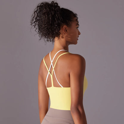 New Women Fitness Sports Bra Top Gym Yoga triangle backless Athletic Back Cutout Cross Tight Workout Soft With Chest Pad