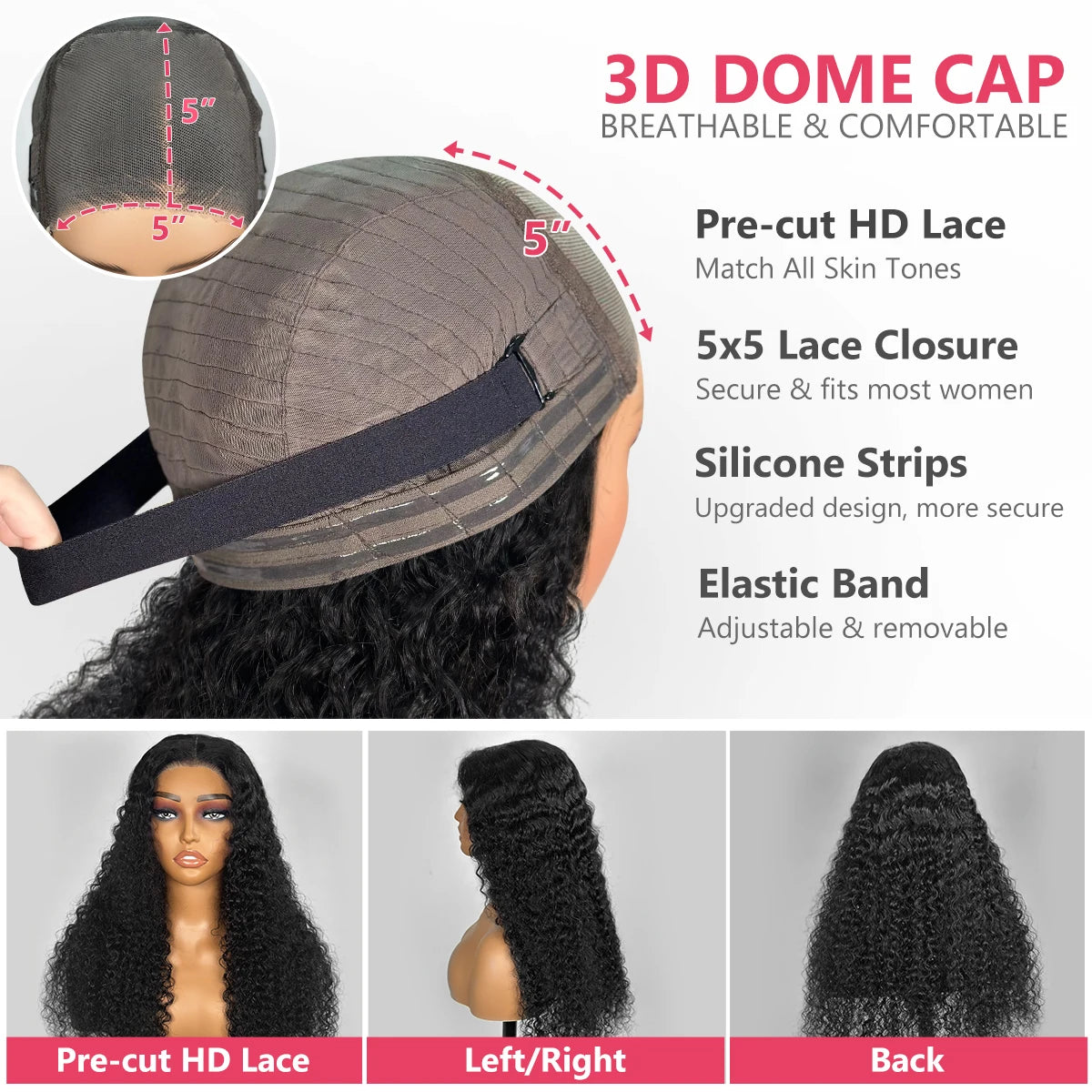 Curly Glueless Wigs Human Hair Ready to Wear Deep Wave Lace Front Wigs Wear And Go Pre Plucked Pre Cut 5x5 4x4 Lace Closure Wigs