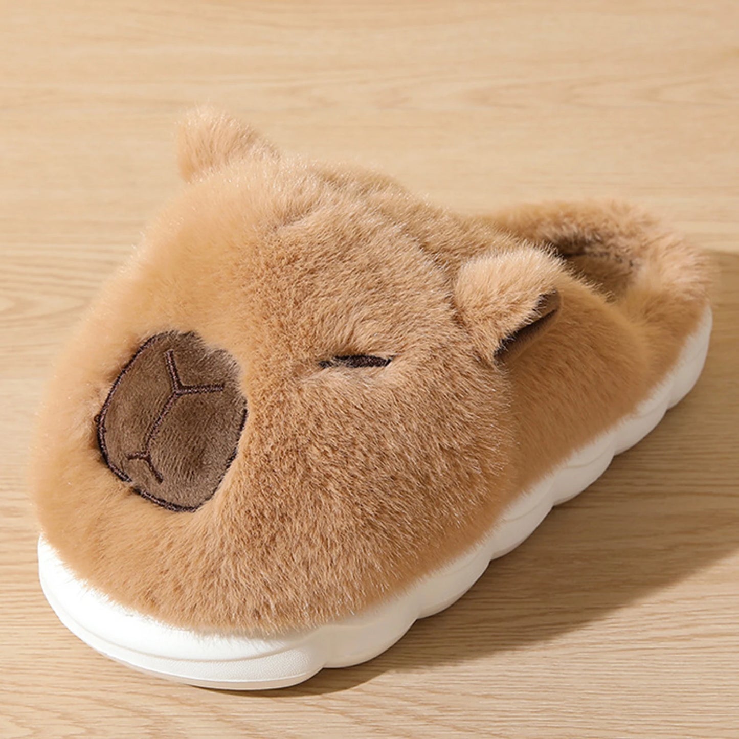 Capybara Flat Thermal Slippers Anti Slip Warm Slip-On House Shoes Half-Covered Soft Plush Slippers for Winter Autumn