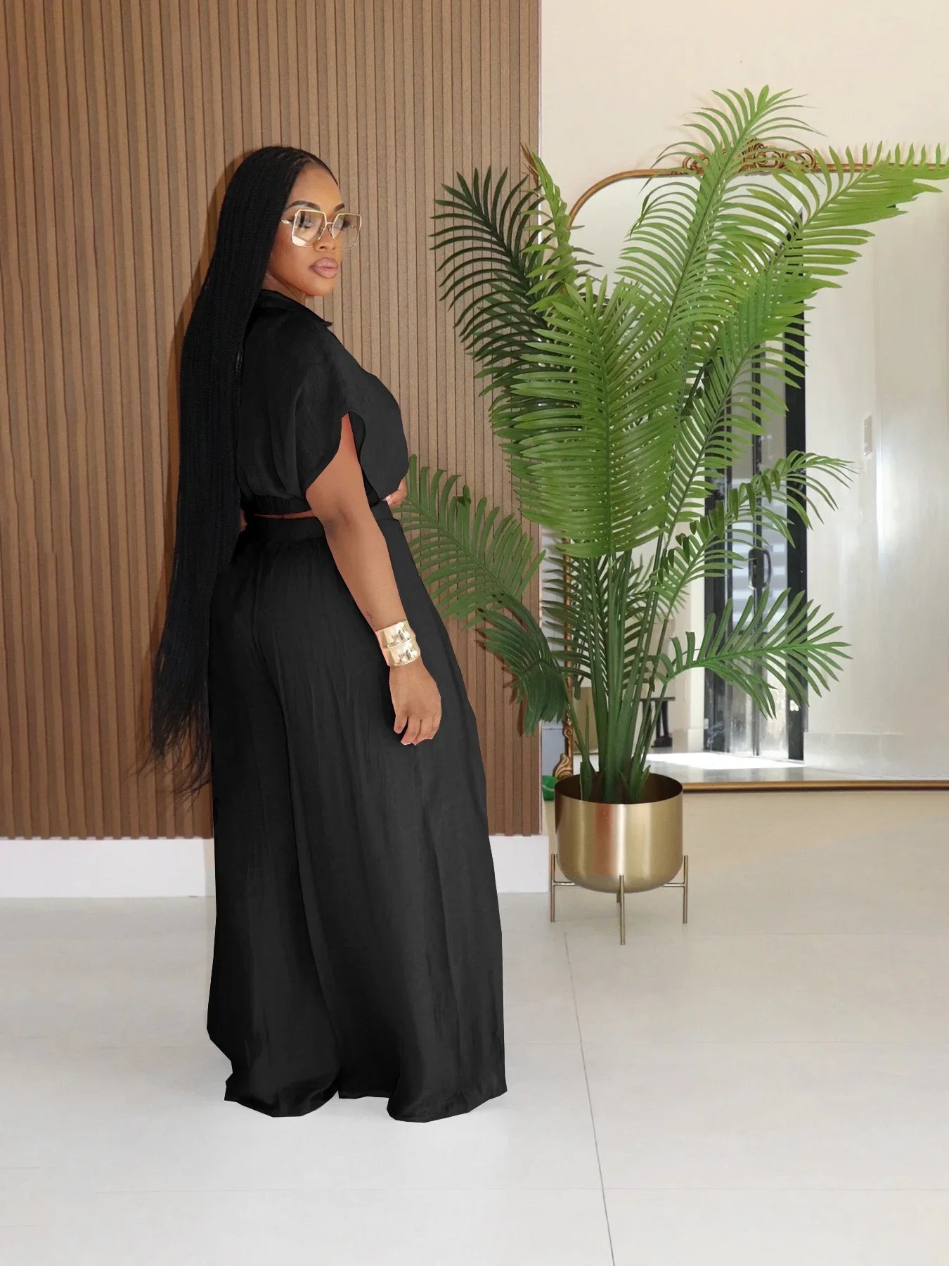 Fashion Summer Women's Set Turn Down Collar Blouse Top and Wide Leg Pants Suit 2025 Two 2 Piece Sets Outfit Tracksuit