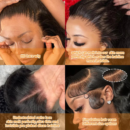 100% Human Hair 13x6 HD Transparent Deep Wave Lace Frontal Wigs 13x4 Water Curly Lace Front Wig 30 40 Inch Kinky Brazilian Black