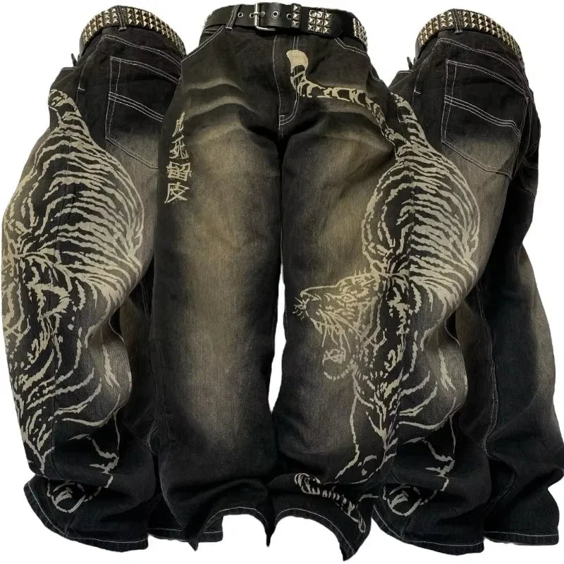 Gothic New Fashion Heavy Industry Washing Equipment Multi-pocket Jean Women Y2K Rock Popular Hiphop High Waist Wide-leg Trousers