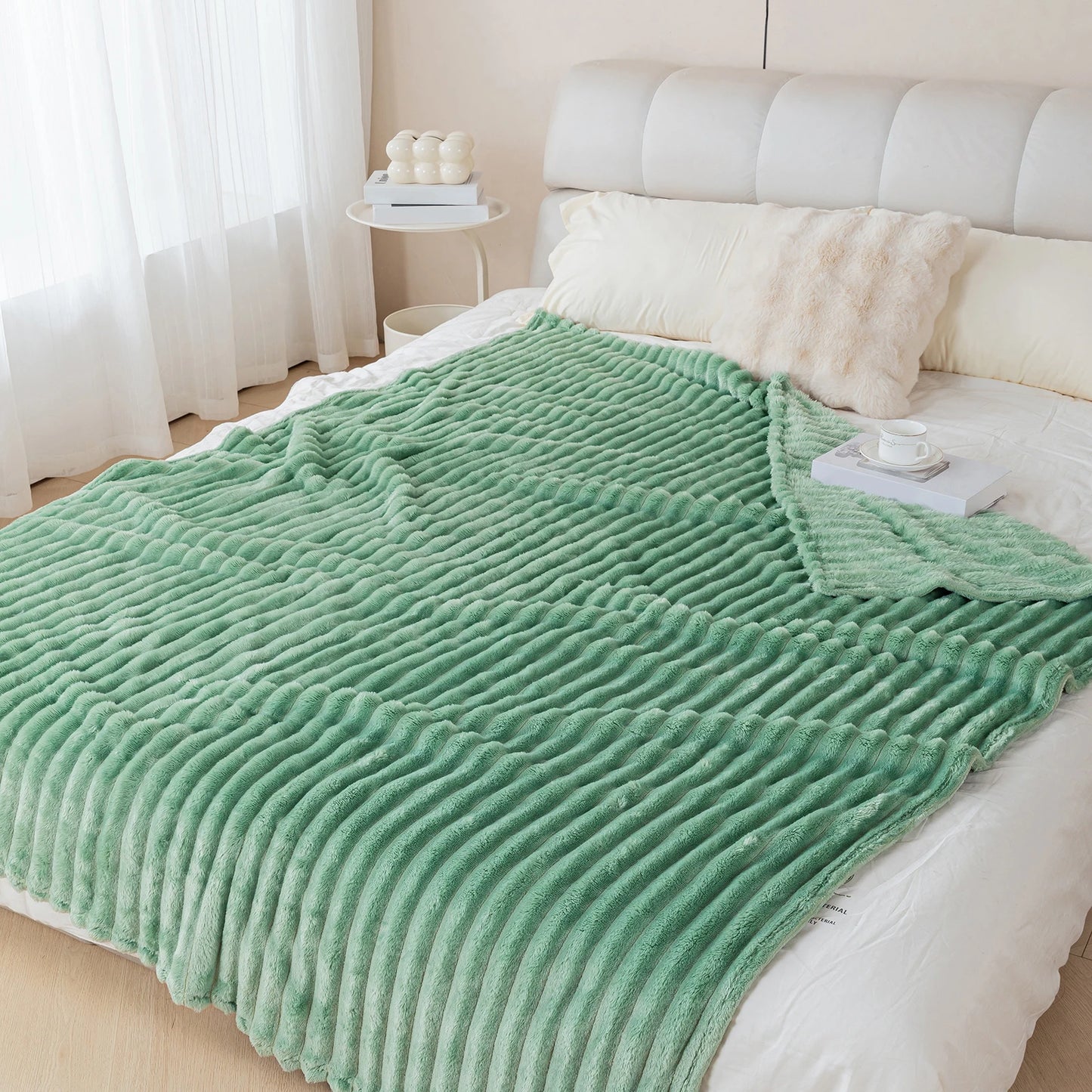 1pc solid color thick wide stripe multifunctional blanket, can be used as bed sheet covering blanket, nap blanket, pet blanket