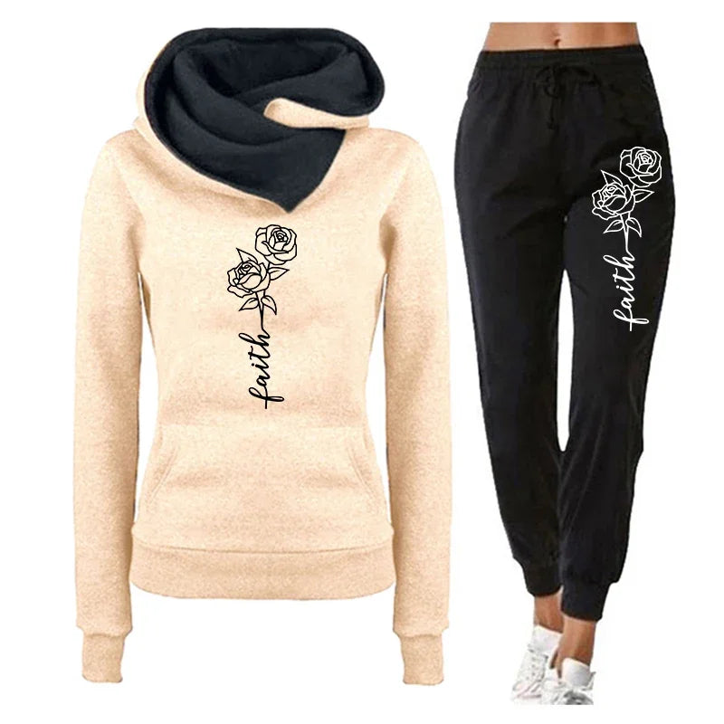 Womens Tracksuit Casual Hooded Sweatshirts Suits Flower Printing Jogging Sweatpants 2 Pcs Set Woman Clothing Sports Outfits 2026