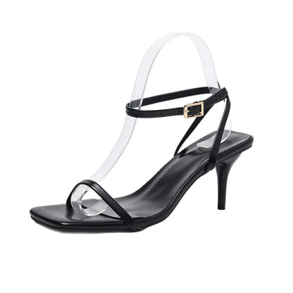 Black Ankle Strap Designer Heeled Sandals 2025 Summer Fashion Open Toe Thin High Heels Wedding Banquet Shoes Women Sandalias