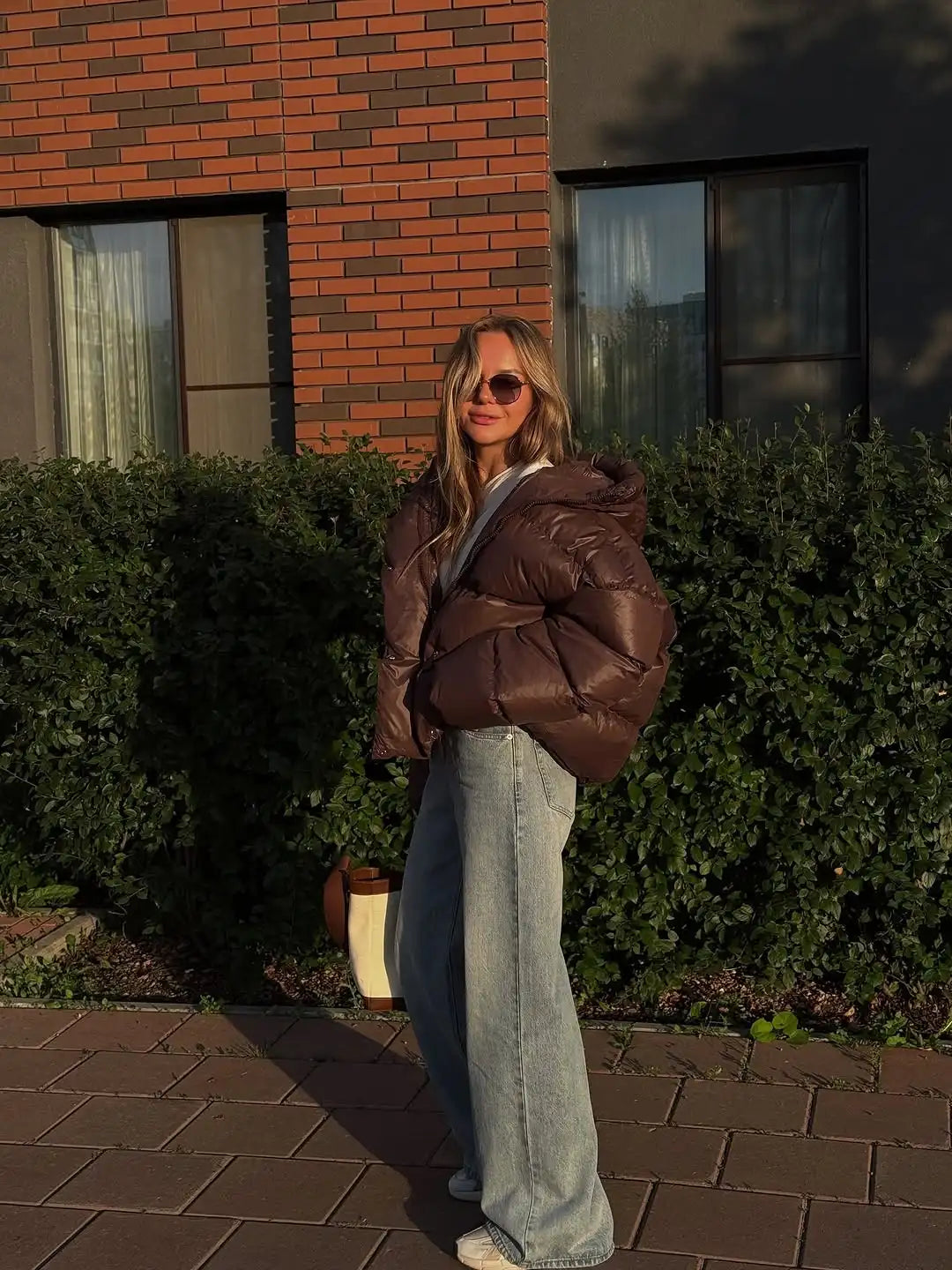 Women Brown Hooded Cotton Coat Fashion Lapel Full Sleeve Zipper Button Warm Loose Short Coats Lady Winter Casual Street Outwear