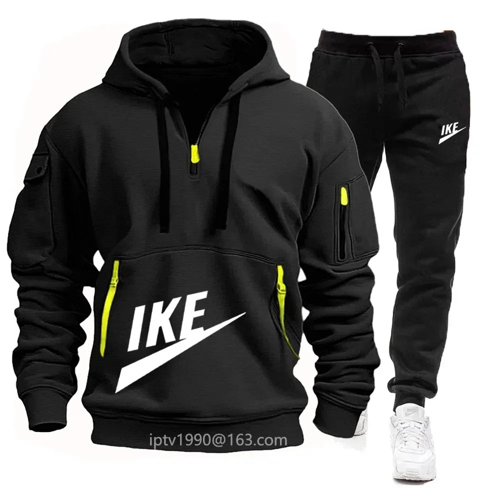 2025 new men's autumn and winter hoodie set fitness sports multi-zipper long-sleeved hooded jumper + 2 sets of casual pants