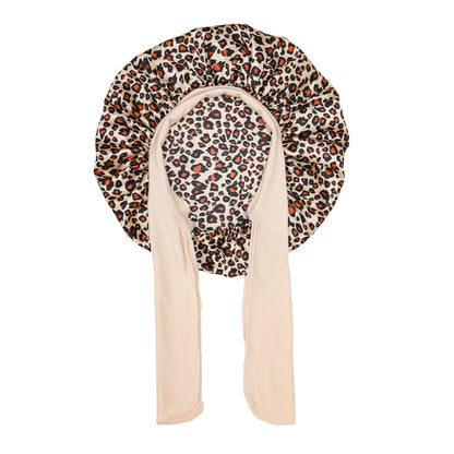 Kids Satin Bonnet Sleep Hat Wide Elastic Band Ribbon Sleeping Cap Boy Girls Flower Printed Silk Shower Cap