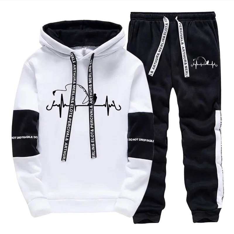 Mens Tracksuit Print Casual Sweatshirts Sportswear Outdoors Sports Jogging Mens Clothing High Quality Single Piece Hoodie Pants