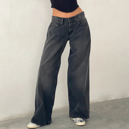 Y2K Baggy Jeans for Women Trendy Low Rise Casual Straight Leg Boyfriend Jeans Denim Pants with Pocket Streetwear