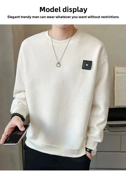 Loose round Neck Texture Pattern Men's Hoodie Solid Color Casual Autumn Wear Comfortable Breathable Street Style Sweatshirt
