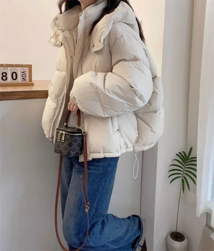 Women Korean Cotton Parkas Hooded Winter Oversize Coat Thick Warm Loose Puffer Jacket Female Solid Fashion Zipper Outwear