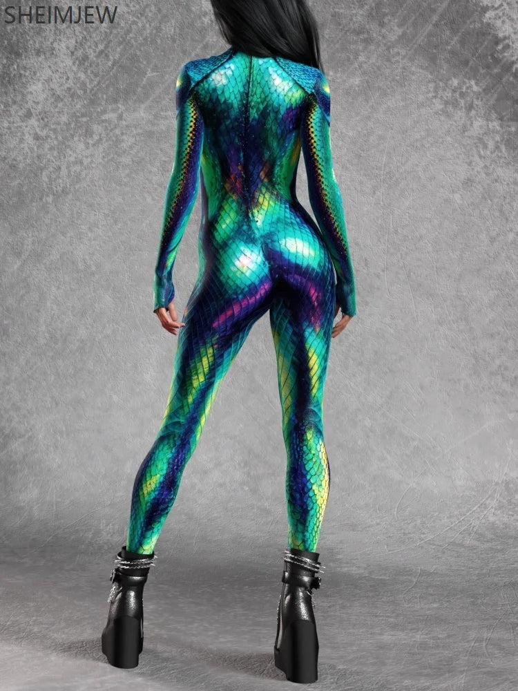 Sexy Snake Print Jumpsuit Colorful Party Morphsuit Holiday Party Forest Theme Front Zipper Zentai Suits Rave Outfits 2025 & 2026