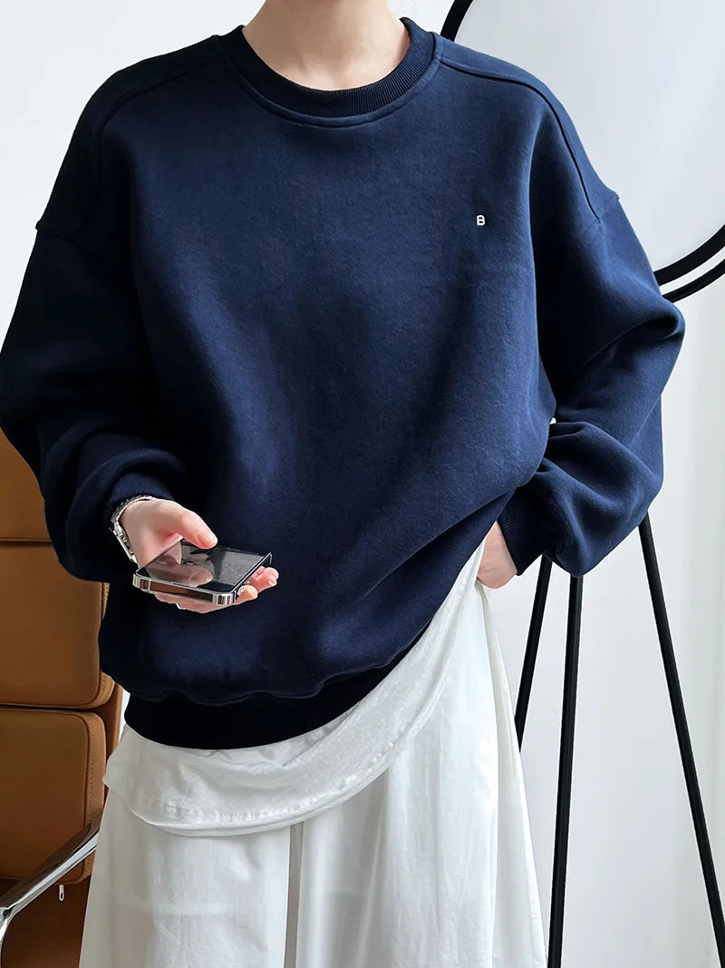 Autumn New Casual Loose Solid Hoodie Women's Embroidered Long Sleeve Top With Velvet