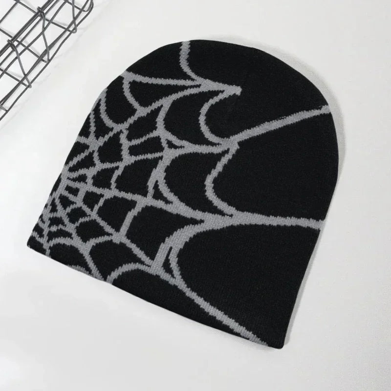 Knitting Spider Web Design Hat Skullies Beanies for Men Women Pullover Pile Cap Y2k Goth Warm Beanie Hats New Hip-hop Street Cap