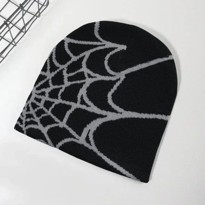 Knitting Spider Web Design Hat Skullies Beanies for Men Women Pullover Pile Cap Y2k Goth Warm Beanie Hats New Hip-hop Street Cap