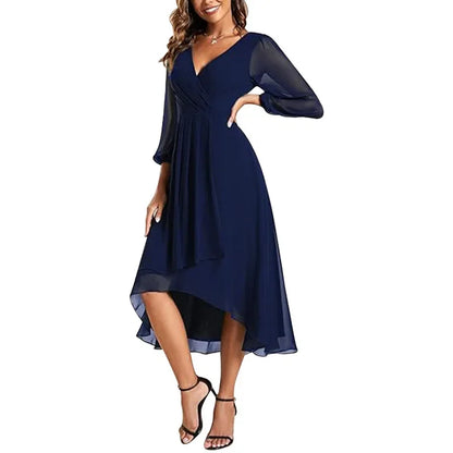 Elegant Sexy V-Neck A- Line Dress Elegant Long Skirt Princess Style Polyester Fiber Regular Sleeve Length Empire Waist