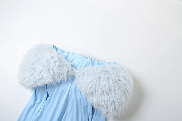 Sisterlinda Furry Patchwork Jumpsuit Woman Slash Neck Sexy Hollow Full Sleeve Backless Peach Hip Hottie Street Fashion Overalls