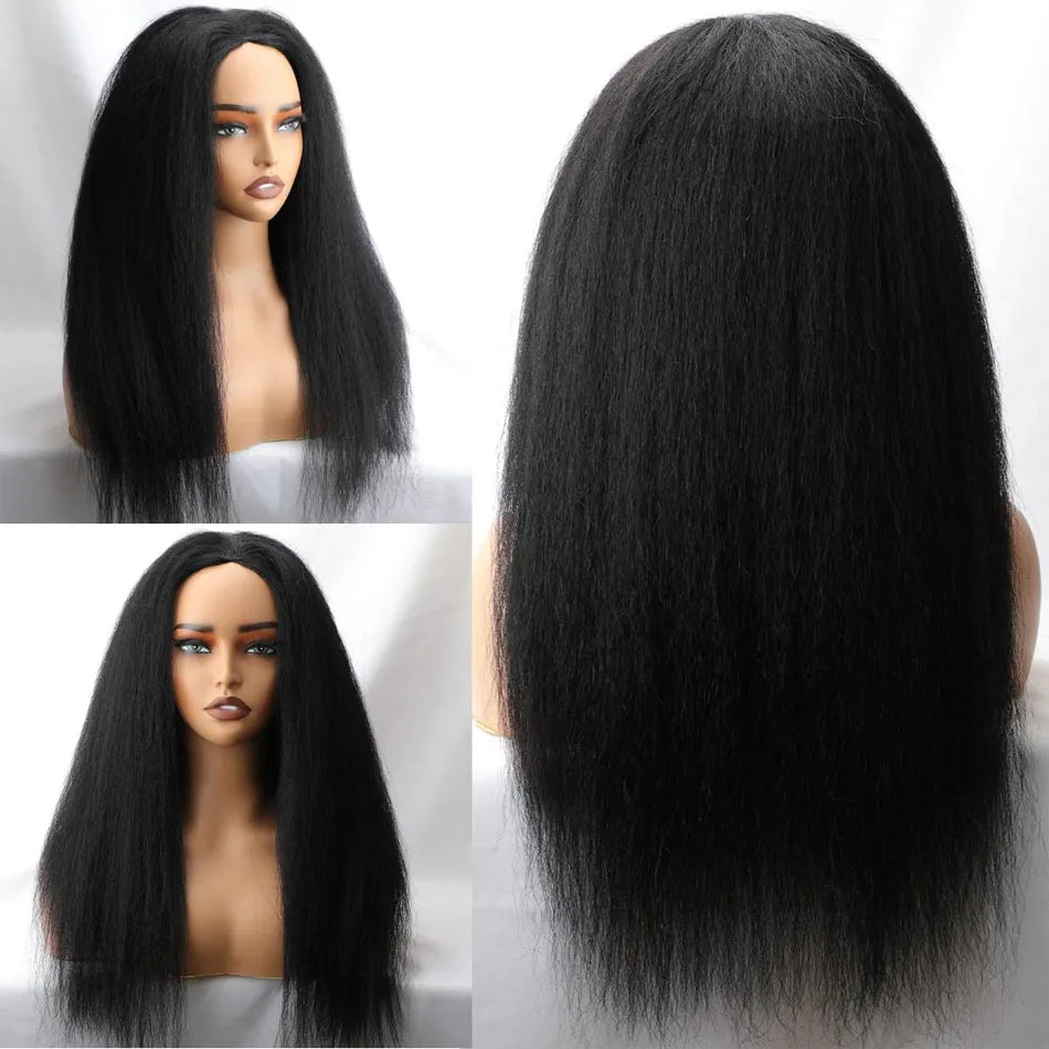 Human Hair 3 IN 1 Kinky Straight Wear and Go Half Wig Kinky Straight Upgrade Pre Plucked With Baby Hair Wig For Women Put Go