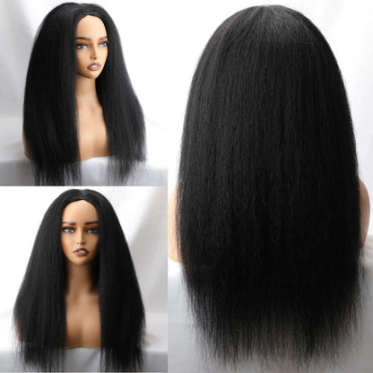 Human Hair 3 IN 1 Kinky Straight Wear and Go Half Wig Kinky Straight Upgrade Pre Plucked With Baby Hair Wig For Women Put Go