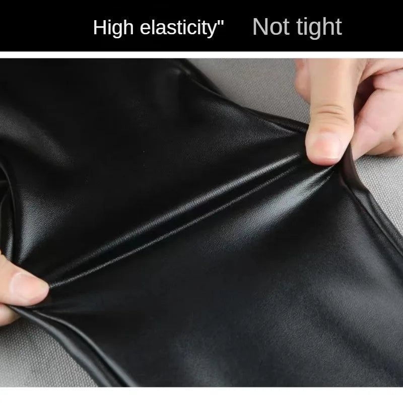 Cashmere PU Leather Pants Women's Autumn/Winter 2026 Thickened and Fleece High-Waisted Slim Fit Tight Warm Pants Leggings Black