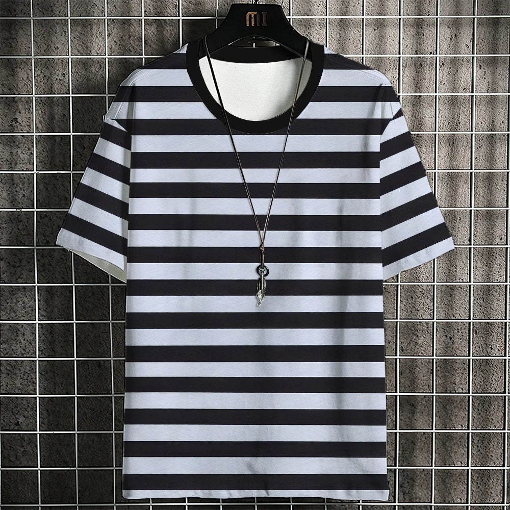 Fashion Men's T-shirt Stripe Pattern Classic Fashion Travel Casual Street Style Sweat-wick Quick-drying High-grade Short Sleeve