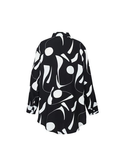 Plus Size Long Sleeve Fashion Shirt Black and White Splicing Colour Block Shirt Collar Casual Commuter 2025 New