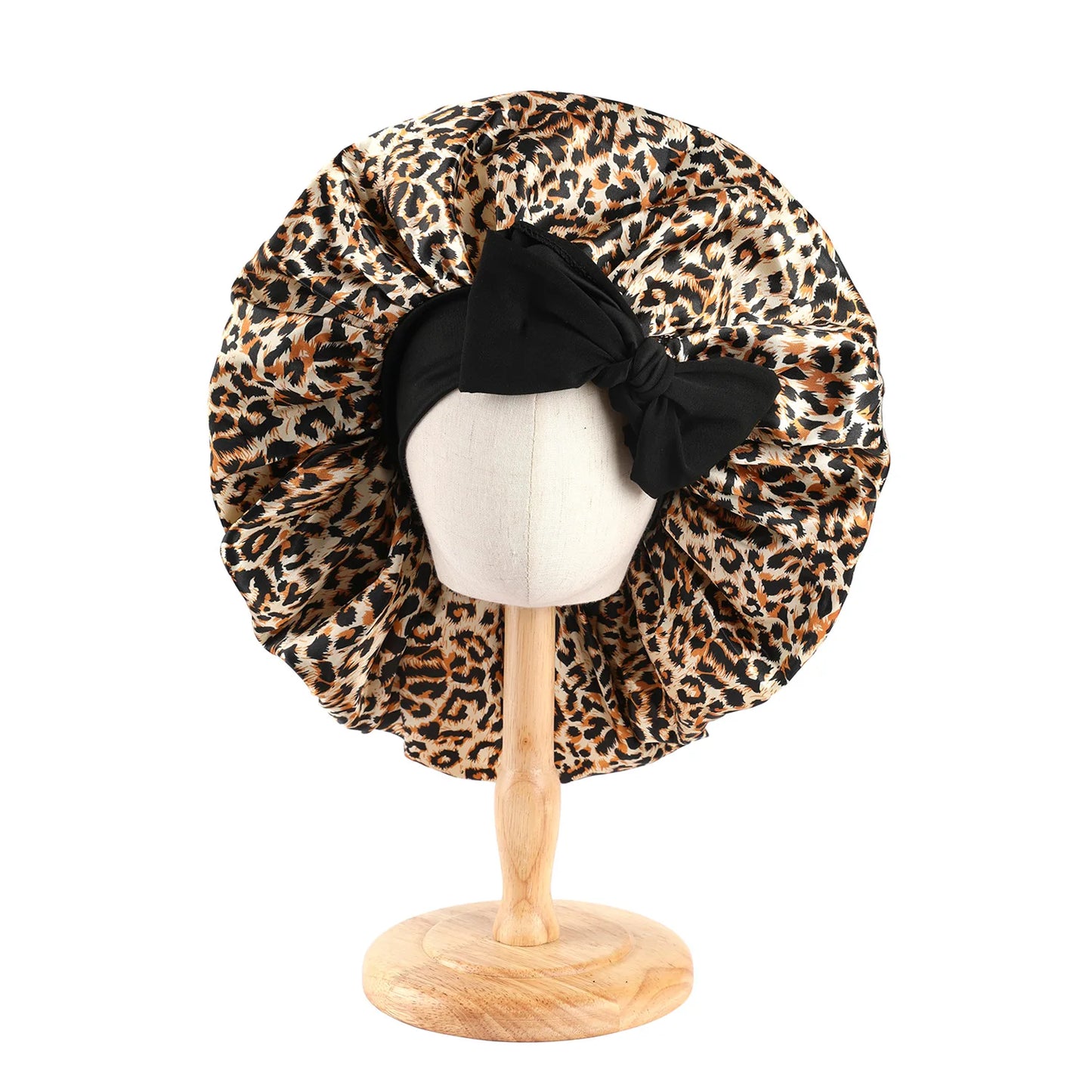 New Women Large Satin Bonnet Silky Night Sleeping Cap with Stretchy Tie Band Shower Cap Curly Braid Hair Head Cover Turban