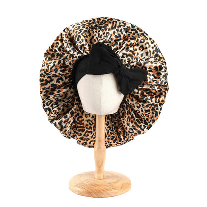 New Women Large Satin Bonnet Silky Night Sleeping Cap with Stretchy Tie Band Shower Cap Curly Braid Hair Head Cover Turban