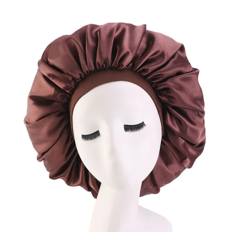 New Women Extra Large Satin Sleep Cap Silky Bonnet Daily Cap Protect Hair Treatment Hat Curly Springy Hair Big Size Head Cover