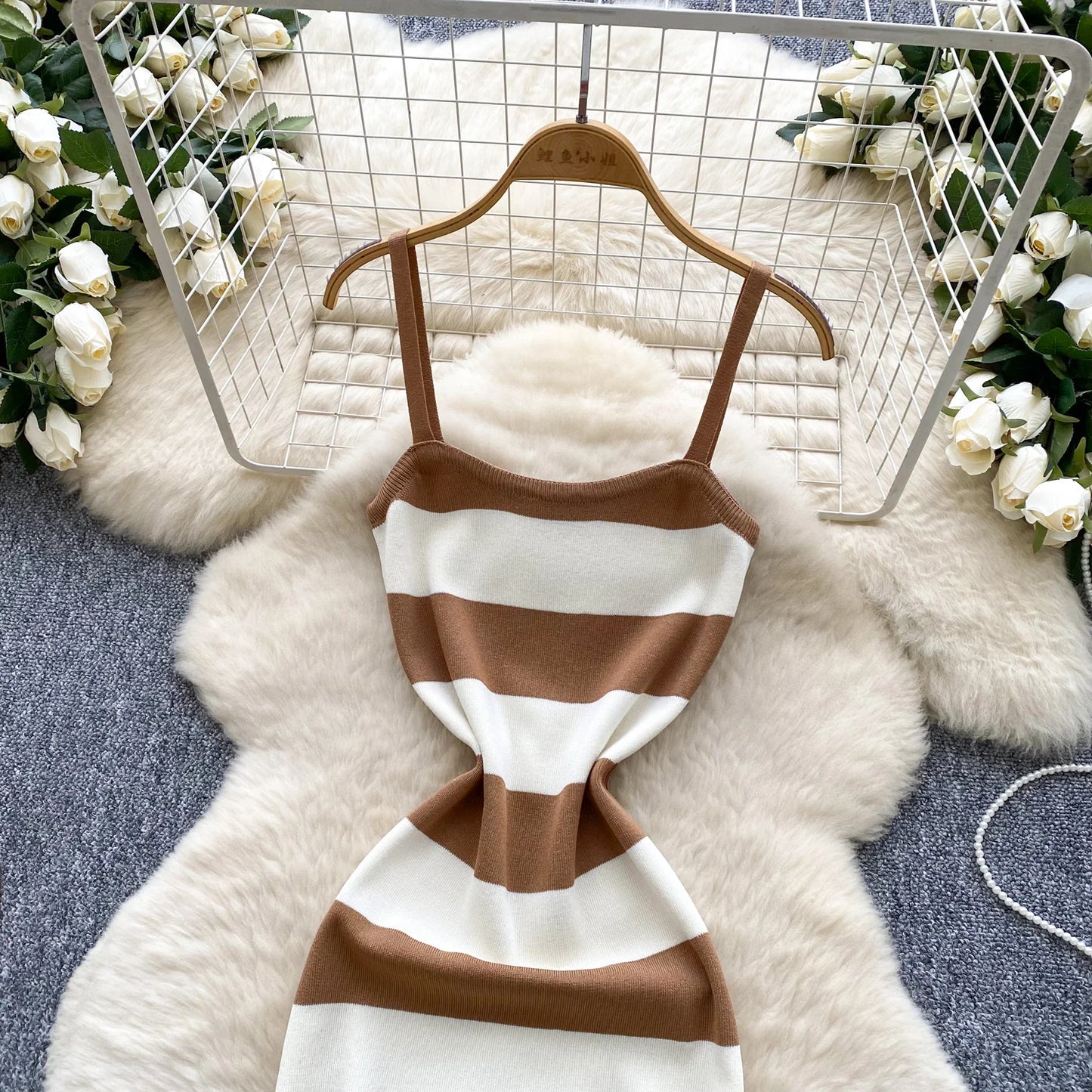 2025 & 2026 Lady New Stripes Ins Fashion Sexy Package Hips Bodycon Dress  Summer Knitted Spaghetti Straps Outfits Maxi Long Women Dress