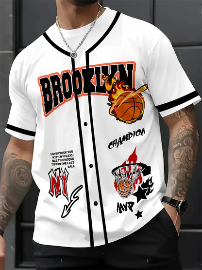 2025 Summer New Men's Basketball Print Simple Casual Comfortable Breathable Quick Dry Sports Round Neck Short Sleeve Tops