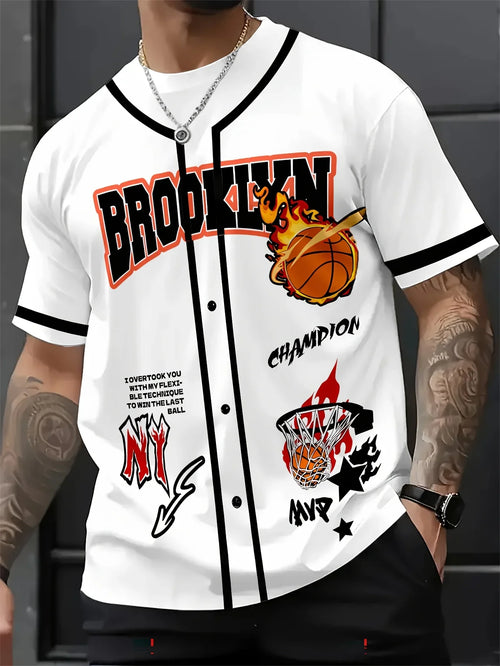 2025 Summer New Men's Basketball Print Simple Casual Comfortable Breathable Quick Dry Sports Round Neck Short Sleeve Tops