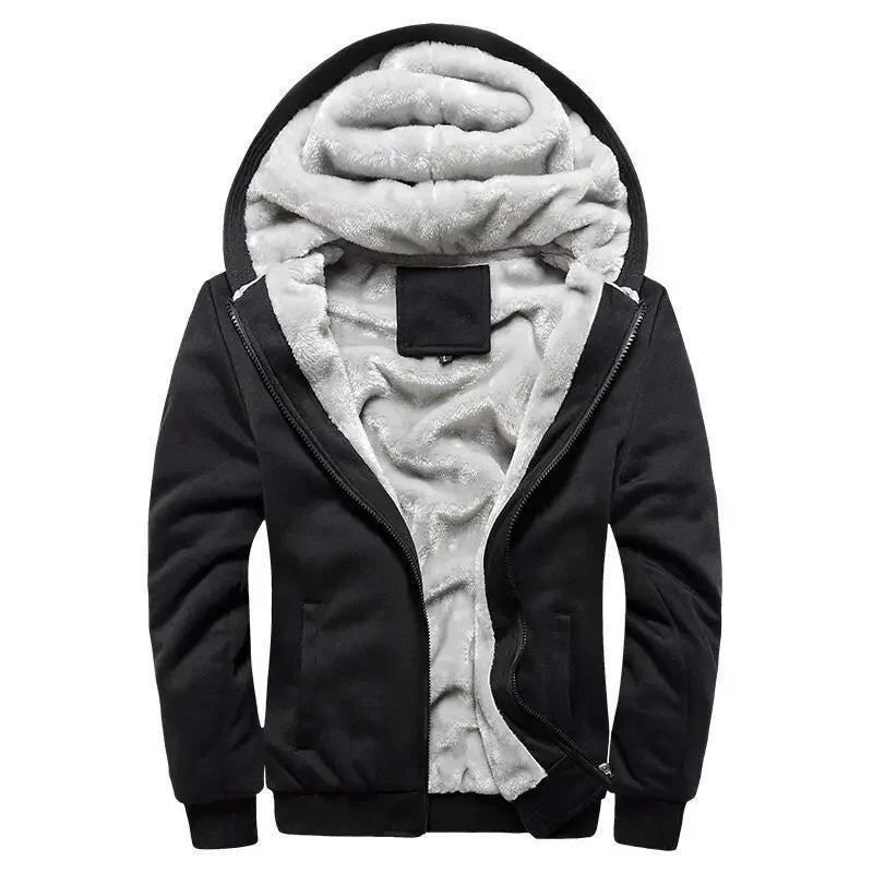 Men's Warmth Hooded Fleece Lined Thickened Baseball Jacket Sweatshirt Korean Style Sporty Top Winter Autumn Seasonal Wear