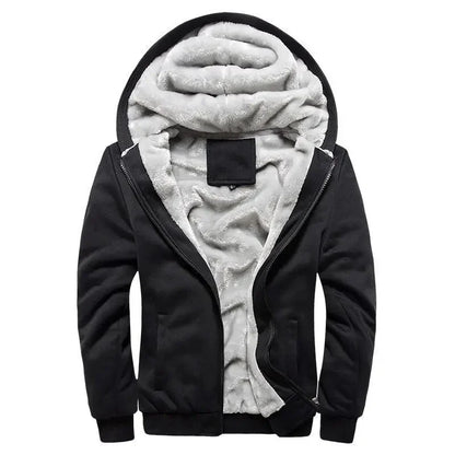 Men's Warmth Hooded Fleece Lined Thickened Baseball Jacket Sweatshirt Korean Style Sporty Top Winter Autumn Seasonal Wear