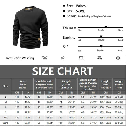 Winter Men's Crew Neck Sweatshirts Solid Color Fleece Thicken Sweatwear Outdoor Casual Daily Long Sleeve Pullover Man Sportswear