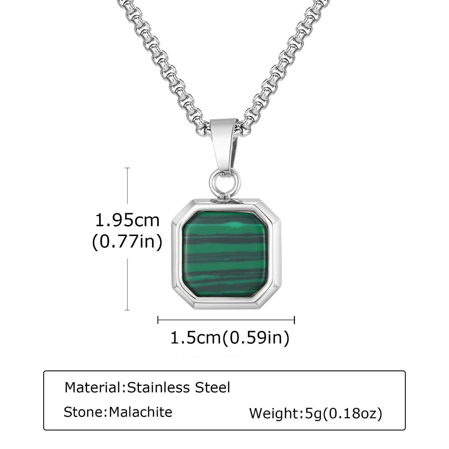 Trendy Pendant Necklaces for Men Boys,Square Natural Stone Stainless Steel Necklaces,Hip Hop Cool Healing Jewelry Gifts