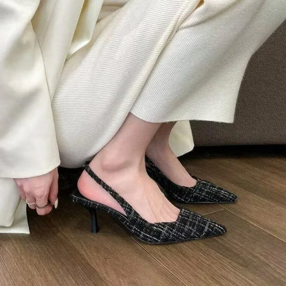 Fashion brand designed knitted platform heels for women, pointed-toe party shoes, comfortable large-size summer stiletto sandals