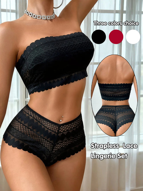Strapless Bralette Set Lace Wireless Unpadded Bra and Panties Set for Women Comfortable Seamless Lingerie for Wedding S-XL